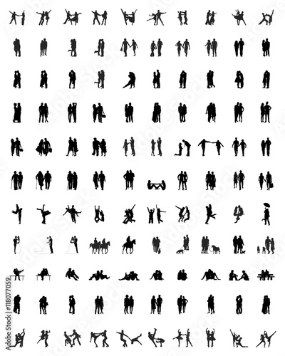 Black silhouettes of couples, vector