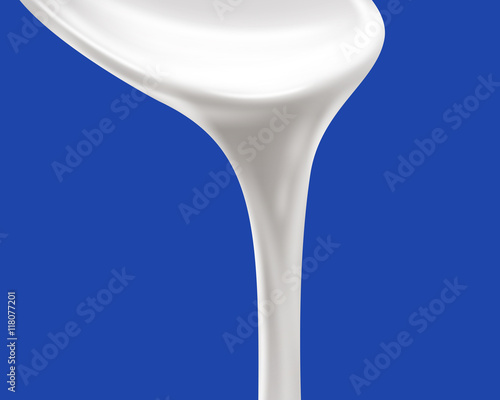 spoon and yogurt on blue background