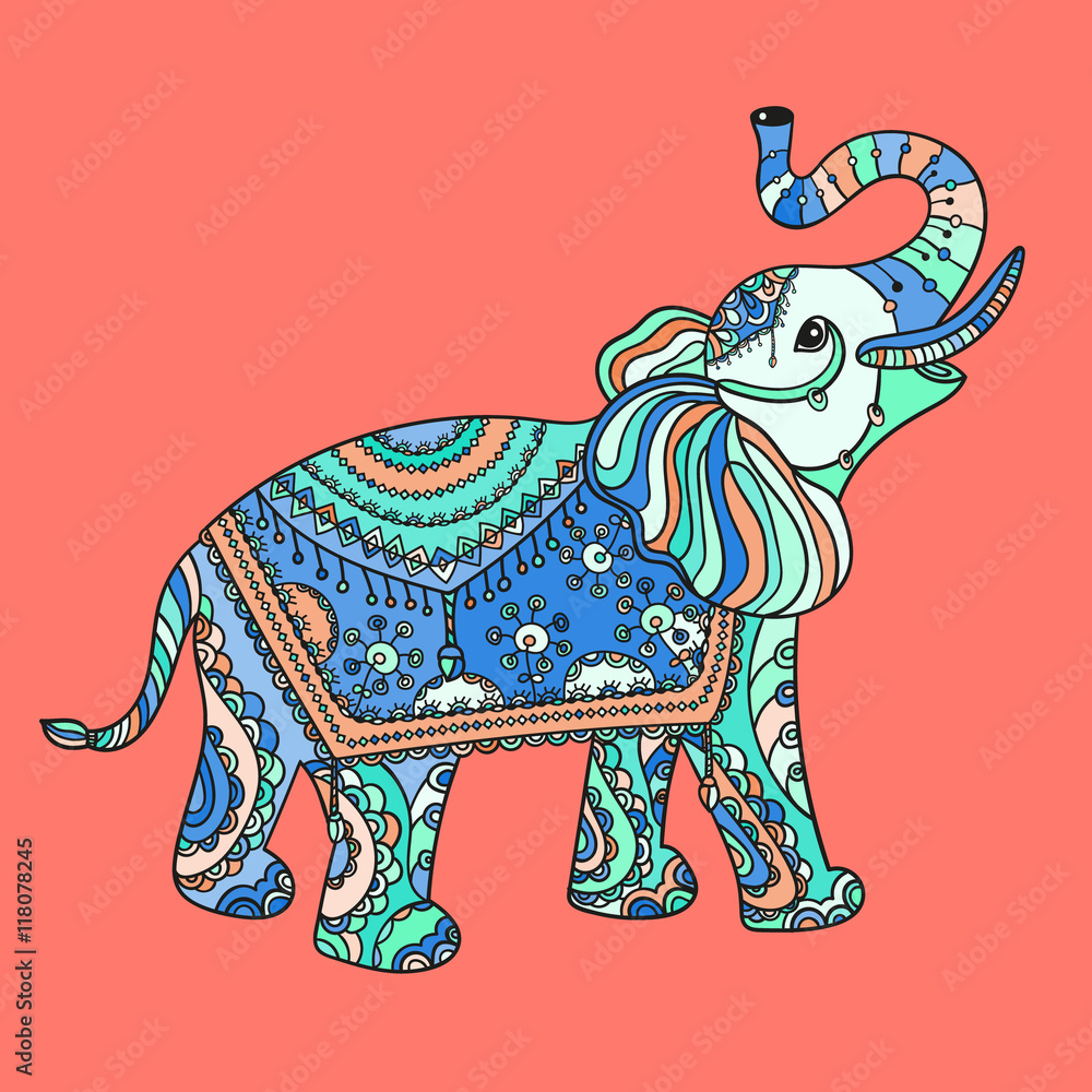 Naklejka premium Stylized fantasy patterned elephant