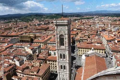 View to Giotto's Campanille and the roof of Duomo Santa Maria del Fiore, Florence Italy