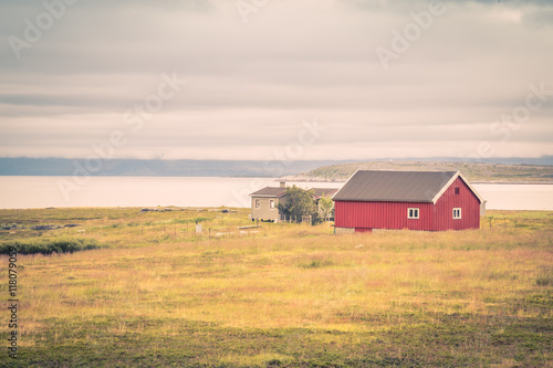 Landscape Scandinavian cottage in haze