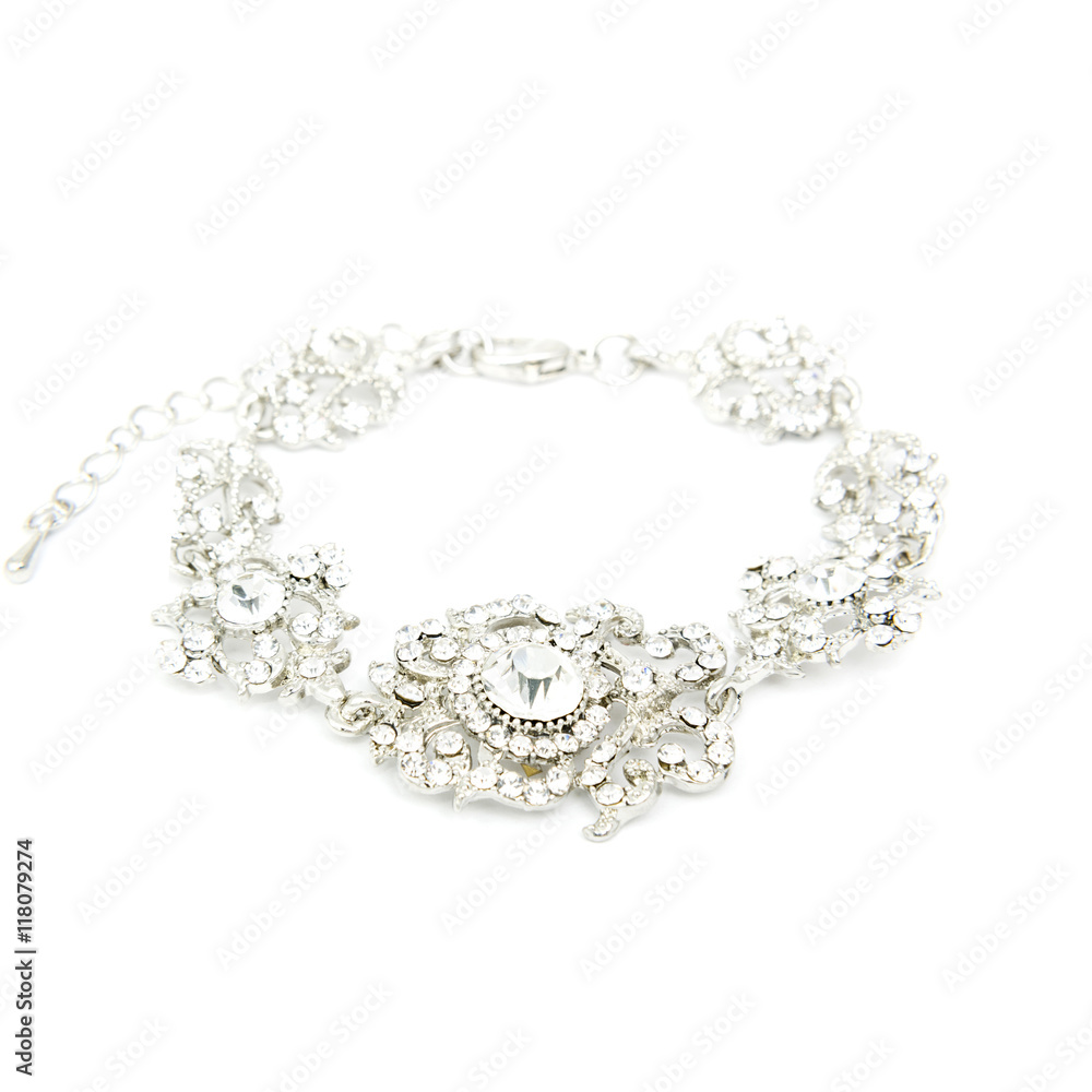 Obraz premium Silver diamond bracelet isolated on white
