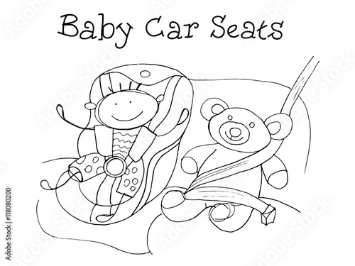 Baby car seats. Kids Health. Graphic hand drawn sketch in vector.