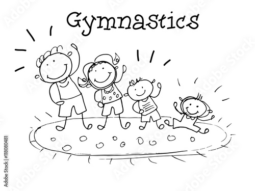 Gymnastics. Kids Health.  Graphic hand drawn sketch in vector.