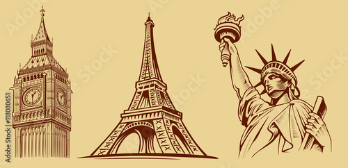 new york-paris-london-tourist symbols