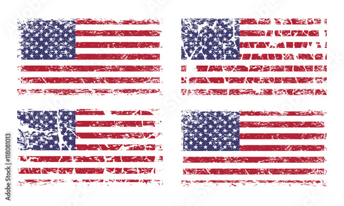 USA American grunge flag set, isolated on white background, vector illustration.