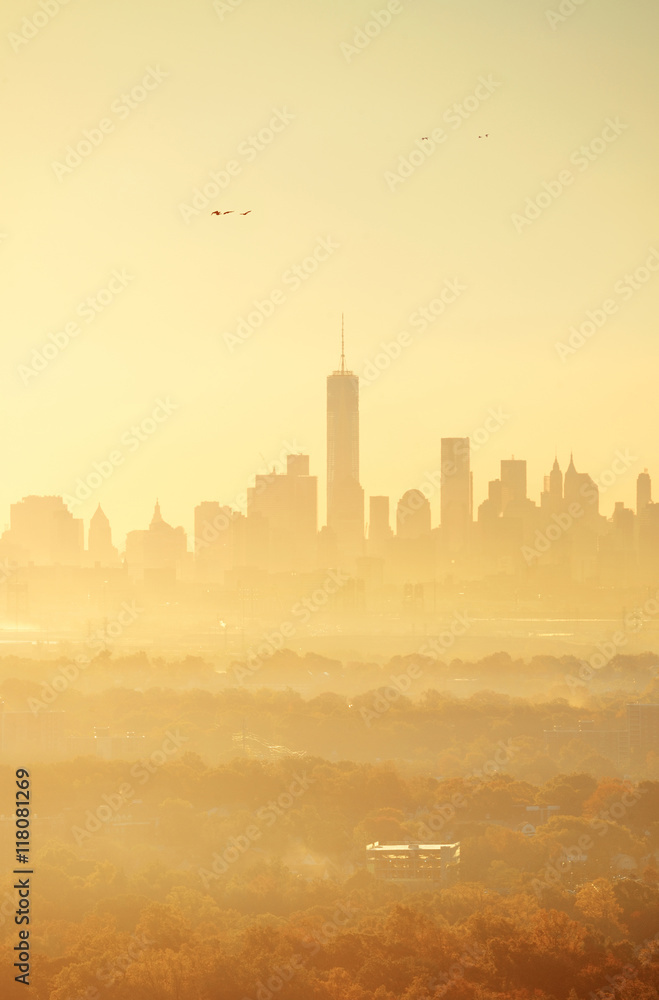 New York City sunrise silhouette
