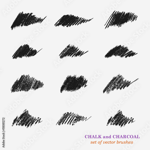 Set of vector grunge brushes created with chalk and charcoal. High resolution image. Expressive grunge template. For various design Projects summary. The samples were stored in a file palette.