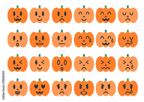 ハロウィンのかぼちゃの表情アイコンイラストセット