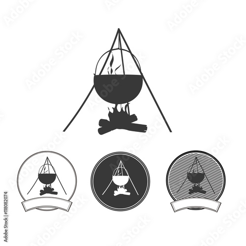 Camping bonfire silhouette icon set
