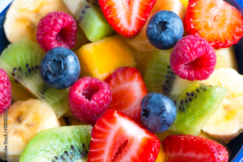 Delicious fruit salad close up