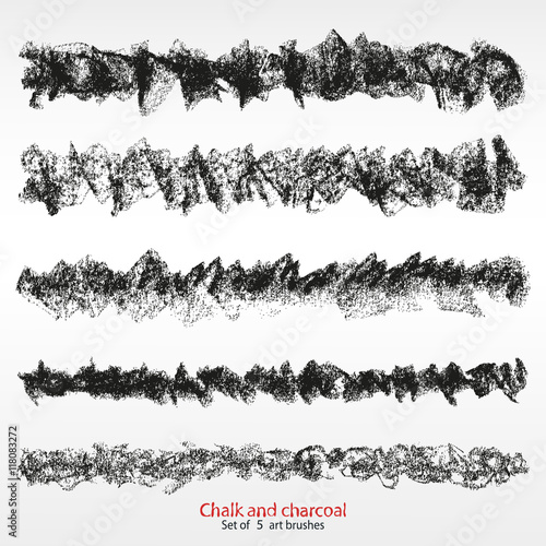 Brushstroke chalk. Vector grunge brushes different thickness and stiffness, brushstroke created with chalk and charcoal. Expressive grunge template. A high resolution. Saved in the palette