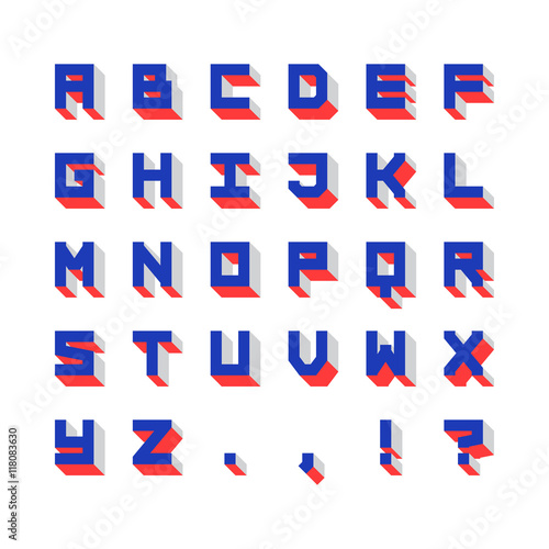 isometric 3d mono spaced grid structure vector alphabet