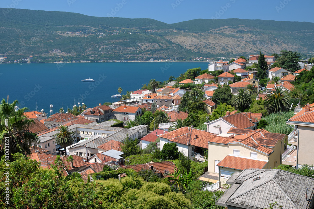 View of town Herceg Novi in Bay of Kotor, Montenegro