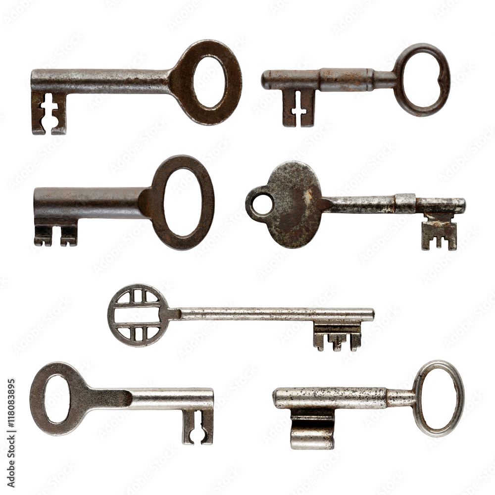 Set of old keys isolated on white background Set of old keys isolated on white background