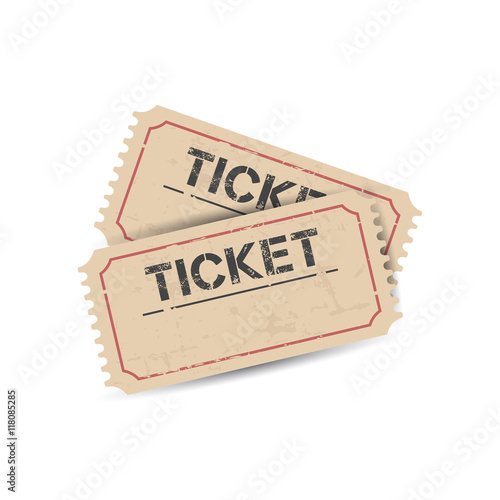 Old ticket with grunge effect. Flat vector illustration on white background.