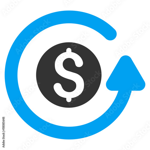 Refund icon. Vector style is bicolor flat iconic symbol with rounded angles, blue and gray colors, white background.