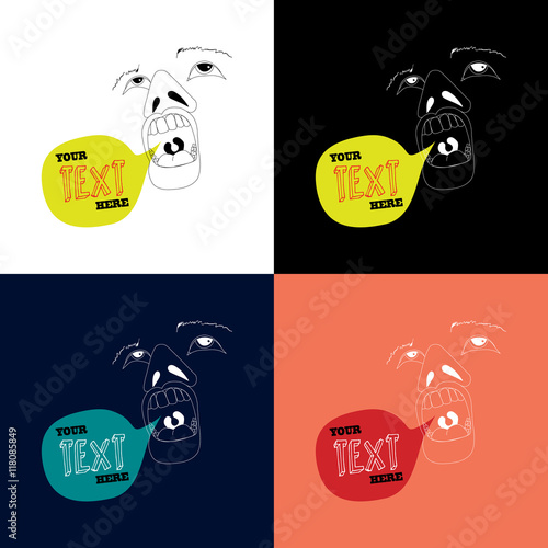 Open mouth with speech bubble.