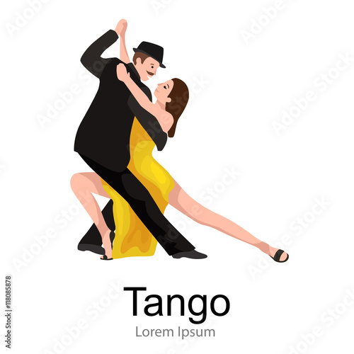 Yong couple man and woman dancing tango with passion, tango dancers vector illustration isolated on white Latin and ballroom dances, peoples dansing tango, girl and boy tangoing