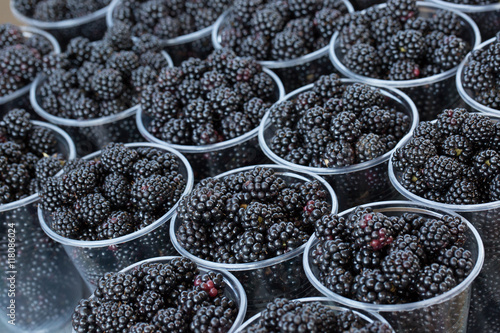close up of blackberries in cups
