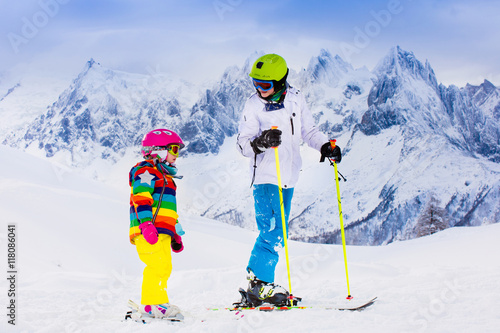 Kids skiing in the mountains