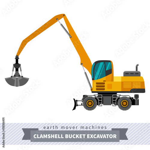 Clamshell bucket material mover machine
