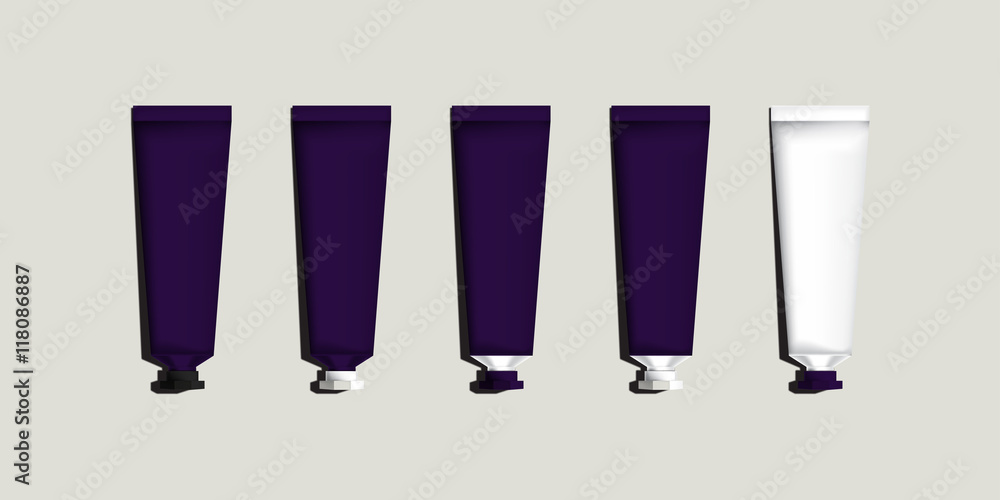 Violet set of Aluminum tubes for packaging. Mock up ready For Your Design. Vector Illustration Violet set of Aluminum tubes for packaging. Mock up ready For Your Design. Vector Illustration