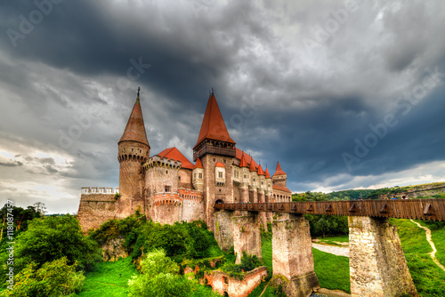 Hunyad Corvin medieval castle in the storm, Hunedoara town,Transylvania regiom,Romania,Europe