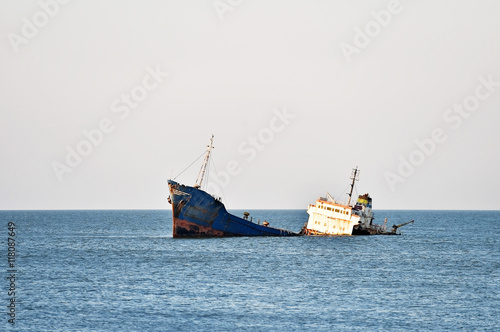 Industrial shipwreck abandoned into sea © roibu