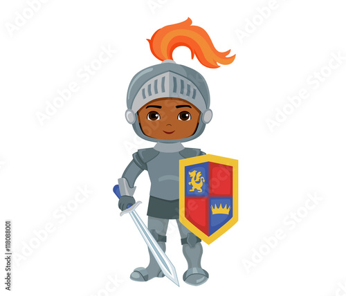 Vector Illustration of little knight isolated on white background.