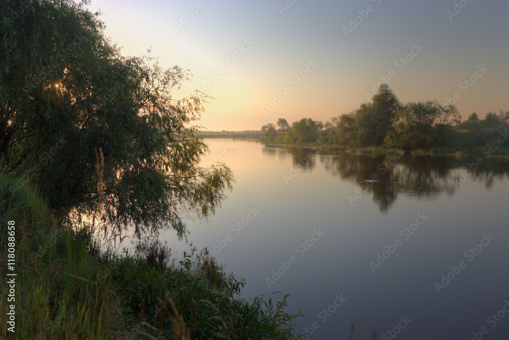Obraz premium Colorful summer morning on the river