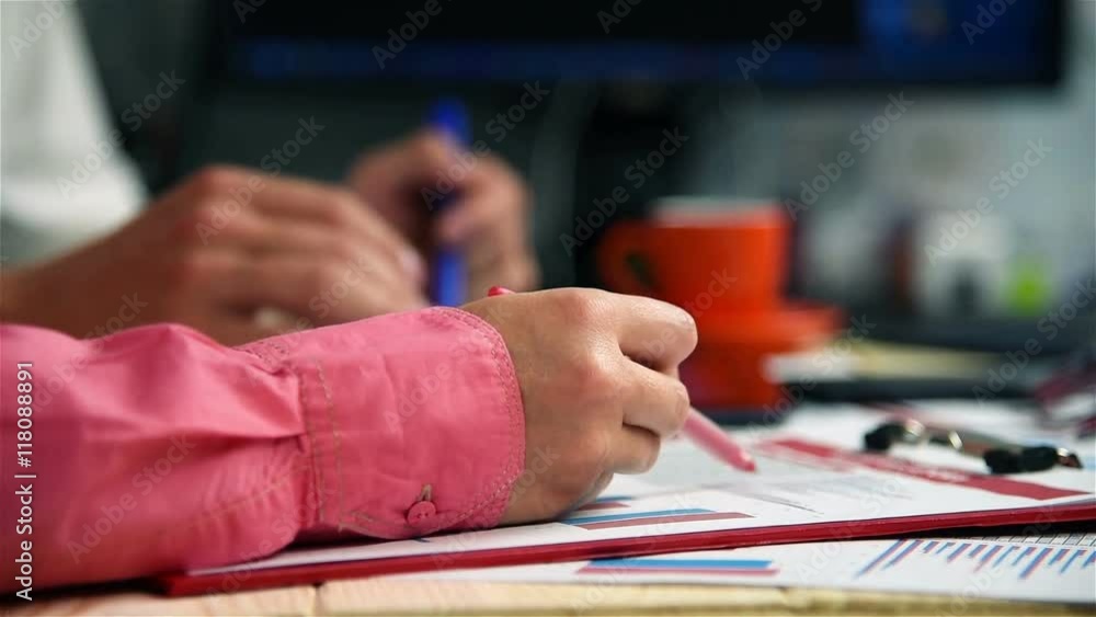 Co Worker At Work On Budget Analysis. Close Up Co Worker At Work On Budget Analysis. Close Up