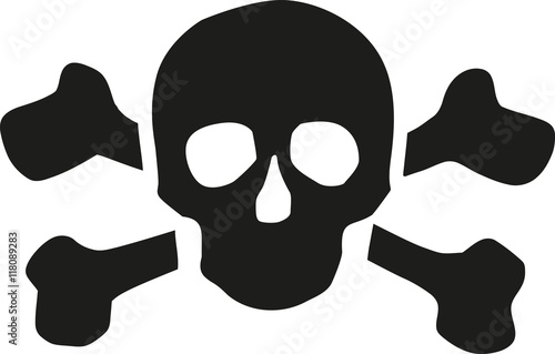 Skull with crossbones behind
