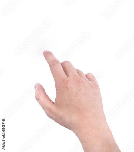 hands of a man showing index finger on white background, hand symbol sign