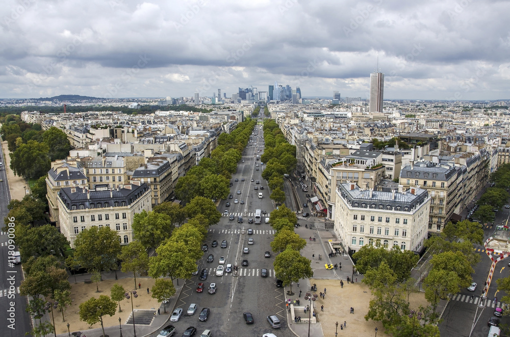 Paris view from Arc de Triumph. France.