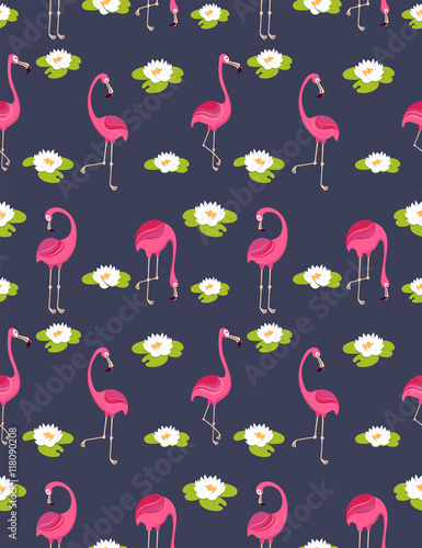 background . seamless pattern with pink flamingos. 