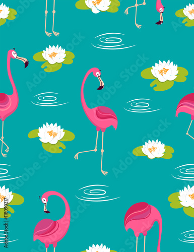 background . seamless pattern with pink flamingos. 