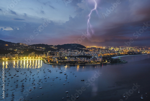Lightning in the city of Rio, near the Sugar Loaf.