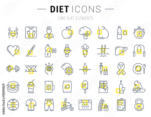 Set Vector Flat Line Icons Slimming