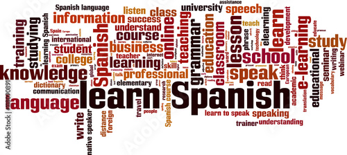 Learn Spanish word cloud concept. Vector illustration