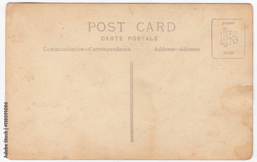 Old blank post card isolated on a white background