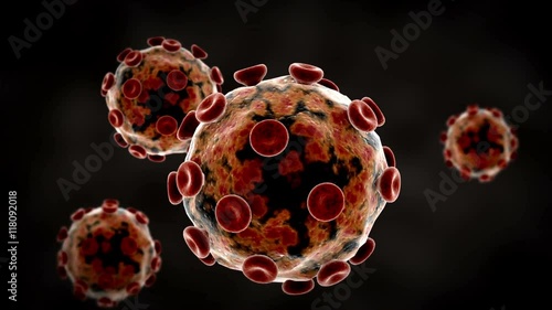 Microscopic visualization of the Zika virus on a black background. photo