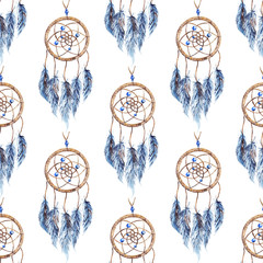 Wandcirkels Dromenvanger patronen Etnische aquarel veren dromenvanger patroon  © Silmairel