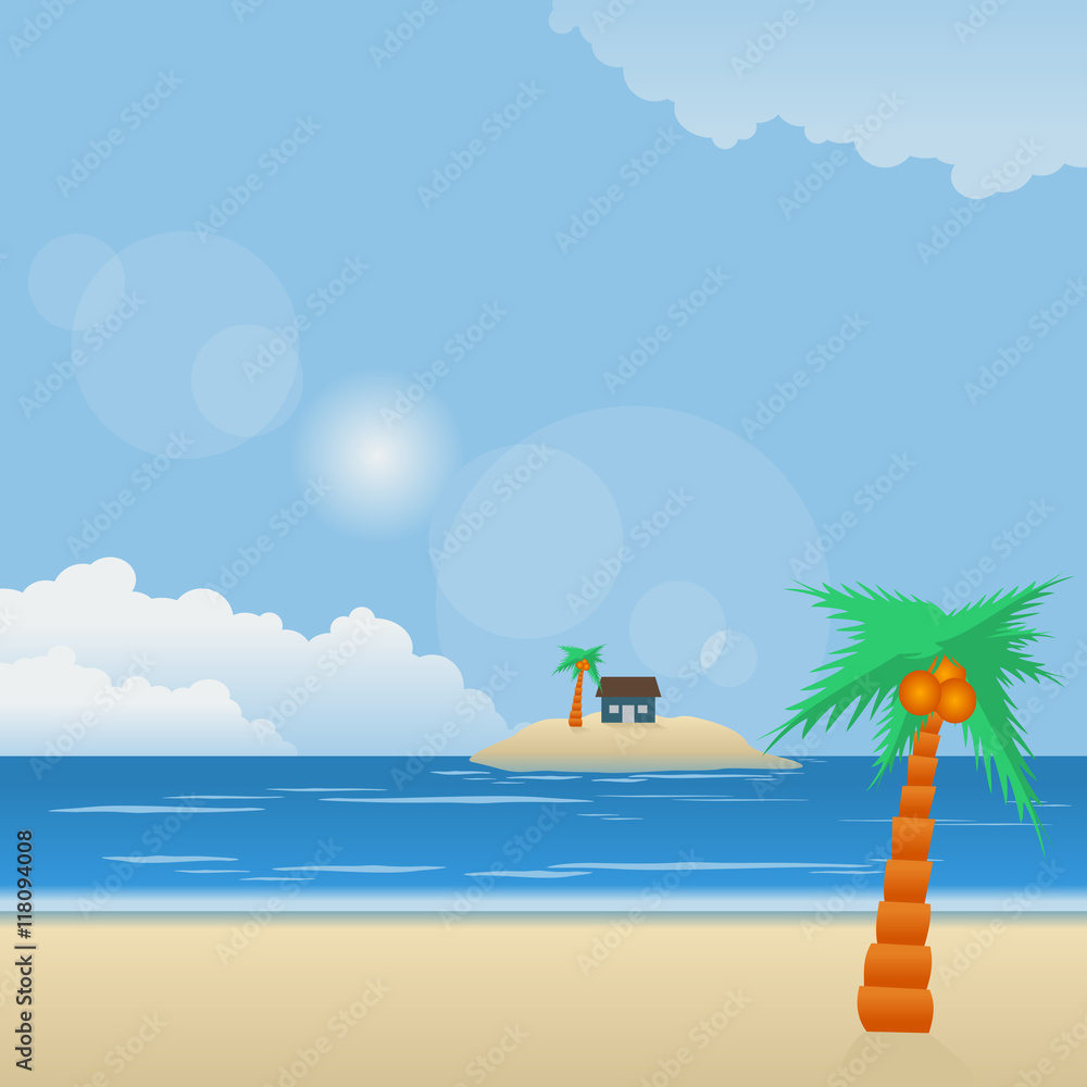 Summer Time Beach Panorama Vector Illustration for Vacation or Summer Seasonal Themed Project