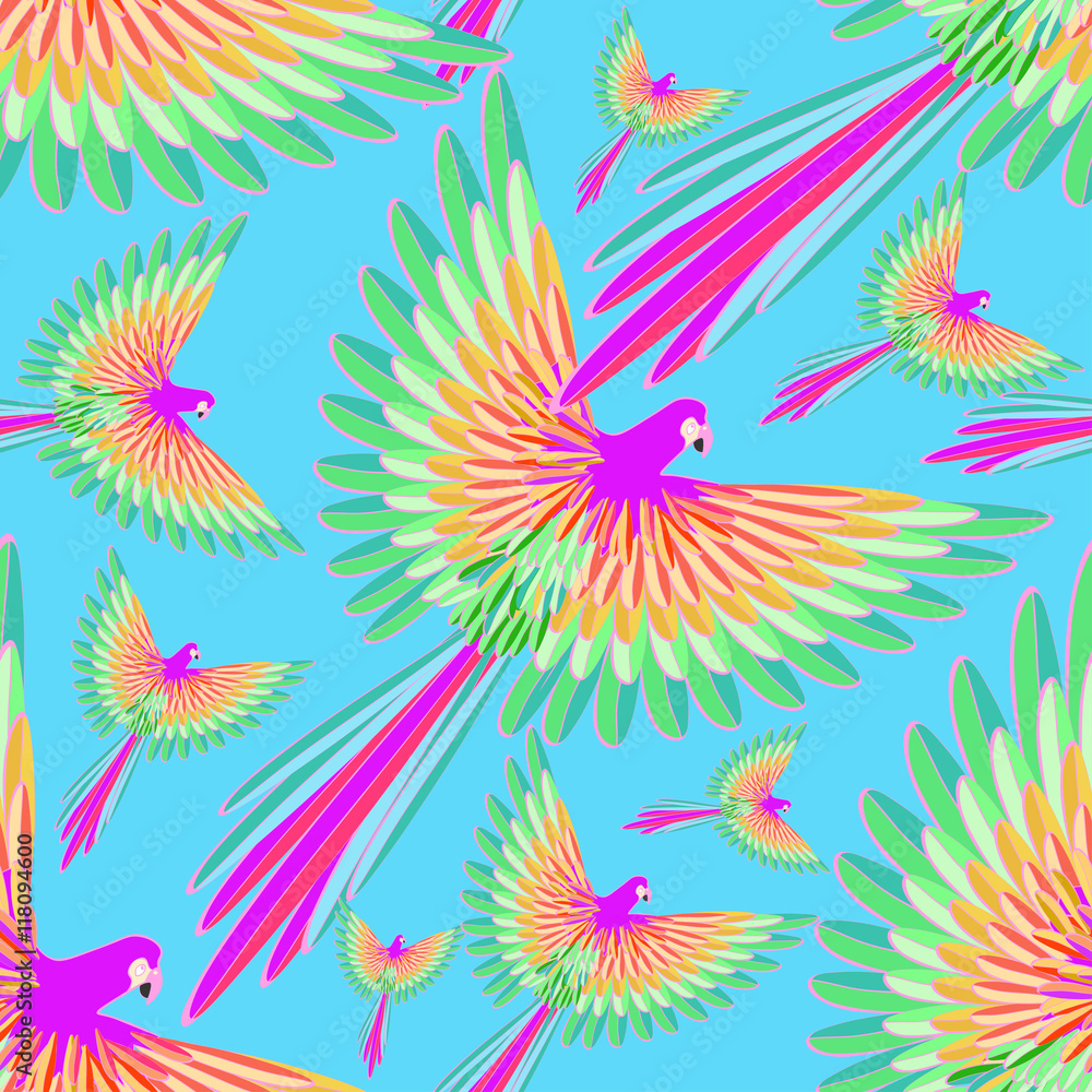 seamless pattern of the Caribbean parrot flying on a background seamless pattern of the Caribbean parrot flying on a background