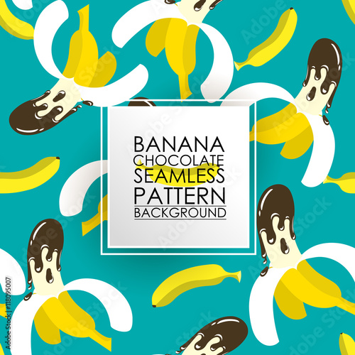 Pattern Seamless fruit background. Banana dipped in chocolate.