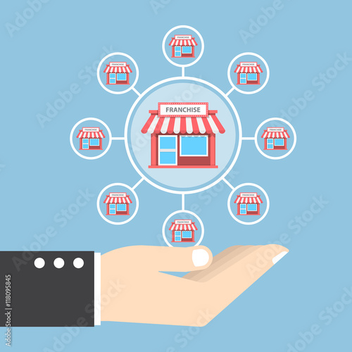 Businessman hand holding franchise marketing system