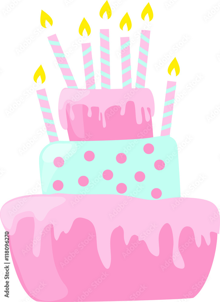 Pink anniversary cake with candles decorations in light pastel colors. EPS10 Pink anniversary cake with candles decorations in light pastel colors. EPS10