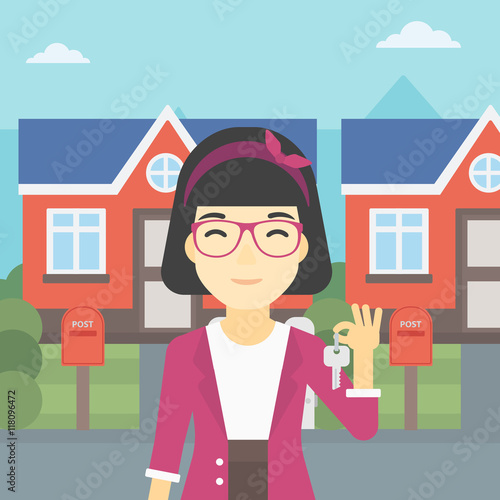 Real estate agent with key vector illustration.