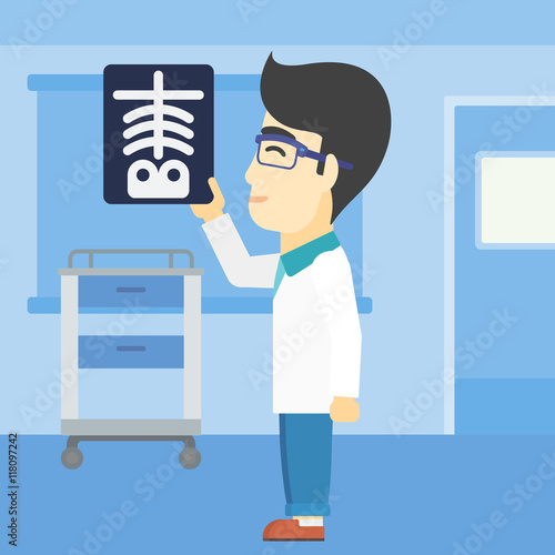 Doctor examining radiograph vector illustration.